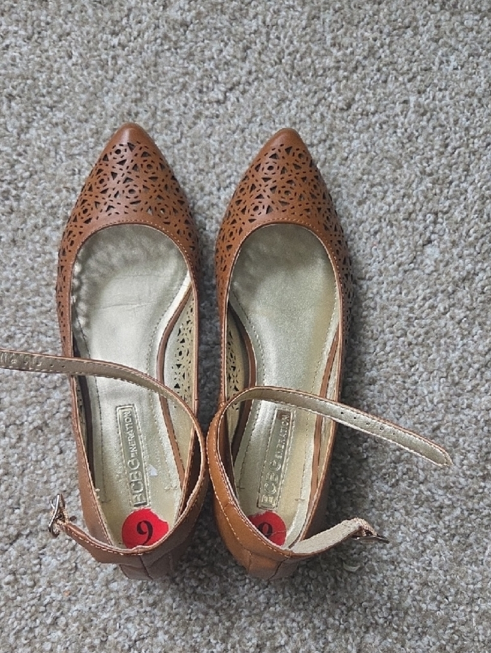BCBGeneration Tan Laser-Cut Pointed Mary Jane Flats - Picture 3 of 10